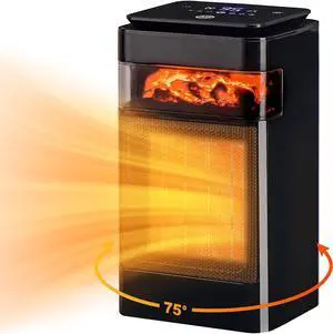 Space Heaters for indoor Use,1500W Electric Portable Heater with Adjustable Thermostat,Small PTC Ceramic Heater for Room,Bedroom,Office,75°Oscillation,24H Timer,Tip-over Protection