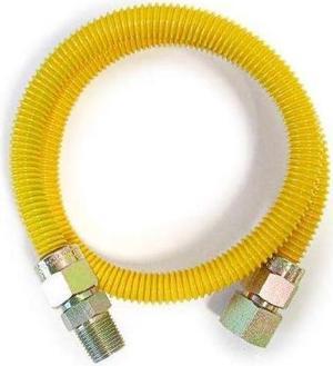 EZ-Fluid 48" S.S Corrugated Yellow Epoxy Coated 3/4"MIP x 3/4"FIP(5/8"OD) Gas Flex,Flexible Natural Gas Connector Hose Supply Line For Gas Pipe,Hot Water Heater,Range,Dryer,Stove,Grill (1)