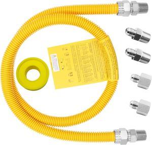 MCAMPAS 48" Flexible Yellow Coated Gas Line Connector Kit for Stove, Dryer, Gas Water Heater, Furnace,5/8 in.OD(1/2 in. IDFlexible Gas Line with Connector 1/2" FIP &1/2"MIP & 3/4"MIP Fitting