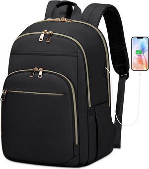 Laptop Backpack for Women 15.6 Inch Travel Backpack With USB Port, Lightweight School Backpack Waterproof Computer Bag for School Work Travel, Black