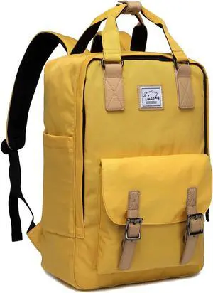 VASCHY Laptop Backpack for Men and Women, Unisex Vintage Water Resistant Casual Daypack Rucksack Bookbag for School College Yellow