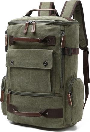 TELOSPORTS Vintage Canvas Fits 15.6 Inch Laptop Casual Bookbags Business Computer Bag Rucksack for Men Women Green