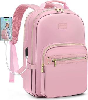 Pink Laptop Backpack Women Bookbag: BAGSWAN 15.6 inch Bookbag Business Computer Backpacks Purse Travel Work College Bags with USB Charging Port Lightweight BackPack for Adult Nurse