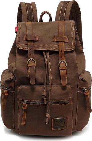 HuaChen Vintage Canvas Backpack,17" Laptop Backpacks Rucksack,Shoulder Travel Camping Hiking Backpacks School Bag Bookbag for Men Women (M32_Coffee_Large)