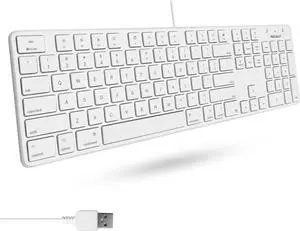 Macally Slim USB Wired Keyboard for Mac and Windows PC - Full Size 104 Key Layout & 16 Shortcut Keys - Scissor Keycaps for Smooth Typing - Mac Wired Keyboard with Numeric Keypad