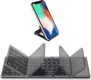 Foldable Bluetooth Keyboard with Touchpad - Samsers Portable Wireless Keyboard with Stand Holder, Rechargeable Full Size Ultra Slim Pocket Folding Keyboard for Android Windows IOS Tablet & Laptop-Gray