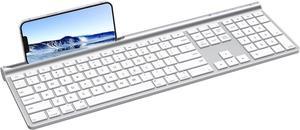 CHESONA Wireless Bluetooth Keyboard for Mac, Bluetooth/Wired Dual-Mode Keyboard for MacBook Air/Pro, iMac, Ultra-Slim Rechargeable, Silent Full-Size Keyboard for MacOS iPadOS, iPhone OS, Silver White