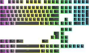 Ranked Pudding v2 PBT Keycaps | 145 Double Shot Translucent ANSI US & ISO Layout | OEM Profile for Full Size, TKL, 75%, 65% and 60% RGB Mechanical Gaming Keyboard (Black)