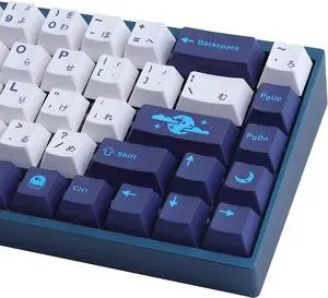 PBT Keycaps,JOMKIZ 134 Keys Blue Moon Dye Sublimation Cherry Profile Keycaps with 7U Spacebar Japanese Keycap Set for MX Switches Mechanical Keyboards