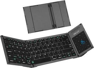 DELUX Full Size Foldable Keyboard Bluetooth with 2-in-1 Touchpad, Tri-fold Portable Folding Keyboard Wireless, Ultra Slim, Multi Device, Rechargeable, Scissor Switches (KF17)