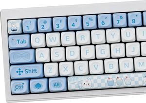 SUEHIODHY PBT Alice Rabbit Keycaps Set MOA Profile Blue White Cute Keycaps 145 Keys Custom Dye-Sublimation Keyboard Keycaps for 60% 65% 70% 75% 100% Cherry Gateron MX Switches Mechanical Keyboards