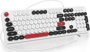 Ussixchare Retro Typewriter Keyboard 104 Keys Full-Sized Keyboard Wired Computer Keyboard USB Keyboard with Round Keycaps for Windows Laptop(White)