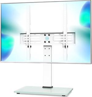 FITUEYES Universal TV Stand, Tabletop TV Stand for 27"-55" TVs-6 Level Height Adjustments with Tempered Glass Base Stand & Wire Management,Max VESA 400x400 mm (White)