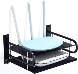 HNVNER Floating Shelves for AV Devices, Small Projector Wall Shelf TV Components Bracket for Router, Modem, Cable Boxes, DVD Player, Media Boxes, Smart Speaker (2 Layers, 9.8" x 8.27")