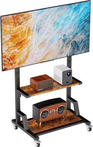 AENTGIU Mobile TV Stand for 32" to 75" All Brand TVs, Lockable Rolling Wheels TV Cart with Metal TV Mount and 2 Tier Wood Shelf for Home, Office, All Hardware Include