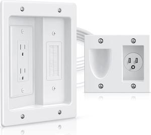 ELECTOP Dual Outlet in Wall Cable Management Kit, TV Cord Hider for Wall Mounted TV, Recessed Low Voltage Media Wall Plate for Power Cables & Low Voltage Wires