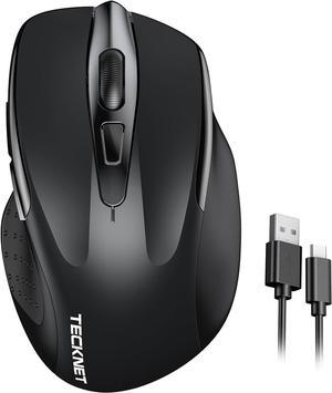 TECKNET Wireless Mouse Rechargeable, 2.4G Silent Optical USB Mouse, Cordless Computer Mouse for Laptop, PC, Computer, Chromebook, Notebook, Black