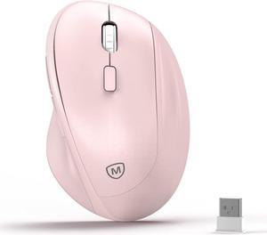 Ergonomic Wireless Mouse with USB Receiver for PC Computer, Laptop and Desktop, Vertical Mouse with Silent Clicks, about 16-Month Battery Life, Up to 1600 DPI, Pink