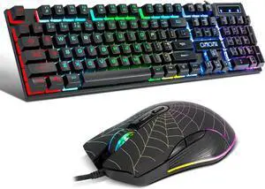 Gaming Keyboard and Mouse for Mac PC PS5 PS4 Xbox One Gamers, RGB Backlit LED Mechanical Feel Keyboard with Multimedia Keys Number Pad, 104 Keys USB Desktop Computer Windows Keyboard