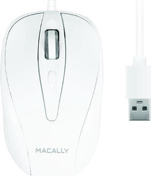 Macally USB Wired Mouse with 3 Button, Scroll Wheel, & 5 Foot Long Cord, Compatible with Apple Macbook Pro / Air, iMac, Mac Mini, Laptops, Desktop Computer, & Windows PC (TURBO) , White