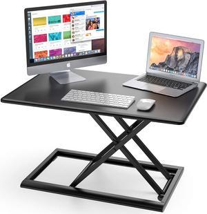 AboveTEK Standing Desk, Compact & Solid Aluminum 30" Desktop Platform Height Adjustable w/ Smooth Air Assist, Instant Sit Stand Converter & Dual Monitor Laptop Computer Riser at Home & Office (Black)