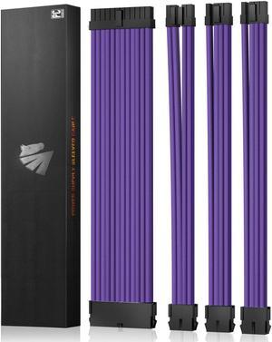 AsiaHorse 18AWG PSU PSU Cable Extension Sleeved Custom Mod GPU PC Power Supply Soft Braided with Two Color Comb Kit 24P/8P to 6+2P/ 8P to 4+4P 30CM 300MM (Purple)