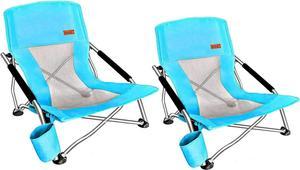 Nice C Beach Chair, Beach Chairs for Adults, Chaise de Plage, Low Reclining Festival Chair, with Cup Holder & Carry Bag Compact & Heavy Duty Outdoor, BBQ, Travel (2 Pack of Blue)