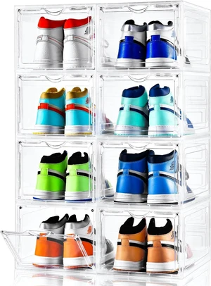 Clemate Upgraded X-Large Shoe Storage Box,8 Pack,Shoe Box Clear Plastic Stackable,Drop Front Shoe Box with Clear Door,Shoe Organizer and Shoe Containers For Sneaker Display,Fit up to US Size13 Clemate Upgraded X-Large Shoe Storage Box,8 Pack,Shoe Box Clear Plastic Stackable,Drop Front Shoe Box with Clear Door,Shoe Organizer and Shoe Containers For Sneaker Display,Fit up to US Size13