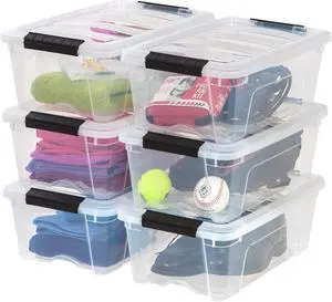 IRIS USA 11.4L (12 US QT) Stackable Plastic Storage Bins with Lids and Latching Buckles, 6 Pack - Clear, Containers with Lids and Latches, Durable Nestable Closet Garage Totes Tub Boxes for Organizing