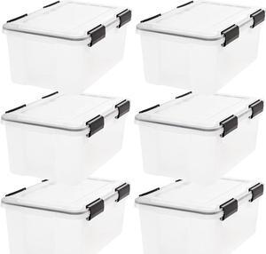 IRIS USA 18 L (19 US Qt) WEATHERPRO Plastic Storage Box with Durable Lid and Seal and Secure Latching Buckles, 6 Pack, Keep Dust and Moisture Out, Clear/Black