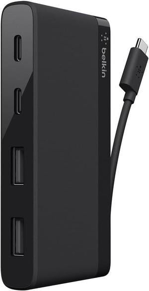 Belkin F4U090btBLK USB-IF Certified 4-Port Mini USB-C Hub with Two USB-C and Two USB-A Ports, Black