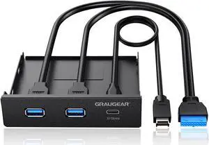 GRAUGEAR 3.5 Inch Front Panel USB Hub, Internal USB Hub with 20Gbps USB3.2 Gen2 USB-C and USB 3.0 Ports, 20-pin Type-E Key-A Header & USB3.0 Header Required, Fits 3.5" PC Computer Case [G-MP01]
