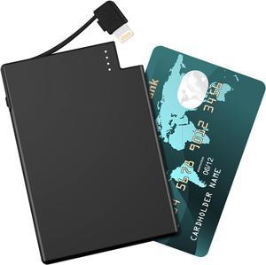 TNTOR Ultra Thin Power Bank with Built in Lightning Cable, Credit Card Size for Pocket Wallet Portable Charger 2500mAh [Only 0.16 inch] Compatible with iPhone 14 13 12 11 X (for Lightning)