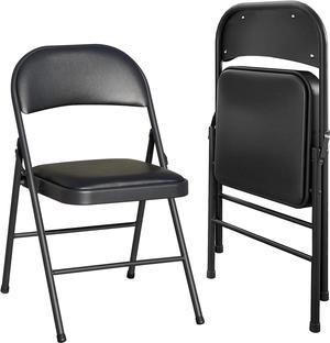 KAIHAOWIN Folding Chairs 2 Pack Vinyl Folding Chairs Portable Easy Storage Foldable Chair-Stackable Morden Commercial Seat with Powder-Coated Durable Metal Frame for Indoor/Outdoor Office Camping