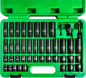 Steel Vision 3/8" Drive Impact Socket Set, 43 Pieces Standard SAE (5/16-3/4 inch) and Metric (8-19 mm), include 3" Extension Bar, Universal Joint, 1/4" Hex Drill Socket, 6 Point CR-MO Steel Socket Set Steel Vision 3/8" Drive Impact Socket Set, 43 Pieces Standard SAE (5/16-3/4 inch) and Metric (8-19 mm), include 3" Extension Bar, Universal Joint, 1/4" Hex Drill Socket, 6 Point CR-MO Steel Socket Set