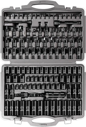 BOEN 119 Piece Impact Socket Set, 1/2" Drive & 3/8" Drive Socket Set Deep/Shallow SAE/Metric, Cr-MO & S2, 6 Point, includes Impact Bit, Bit Sockets, Extension Bars, Universal Joint, Adapter and More BOEN 119 Piece Impact Socket Set, 1/2" Drive & 3/8" Drive Socket Set Deep/Shallow SAE/Metric, Cr-MO & S2, 6 Point, includes Impact Bit, Bit Sockets, Extension Bars, Universal Joint, Adapter and More