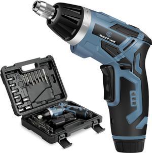 C P CHANTPOWER Cordless Electric Screwdriver Set6+1 Torque Gears,1/4'' Hex Self-Lock Chuck, 4V Rechargeable lightweight Screwdriver with 44pcs Accessories Flashlight Charger and Carrying Case Blue