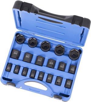 JET 1/2 Inch Drive Impact Socket Set - 6 Point Professional Impact Sockets - Standard SAE - 19 Pieces