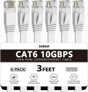 Cat 6 Ethernet Cable 3 Ft (6Pack), Outdoor&Indoor, 10Gbps Support Cat 7 Network, Heavy Duty Flat Internet LAN Patch Cord, High Speed Weatherproof Cable for Router, Modem, Xbox, PS4, Switch, White