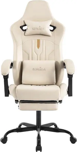 Gaming Chair with Footrest Ergonomic Computer Chair Massage Lumbar Cushion, Racing Video Game Chair Adjustable Rocker Recliner Executive Office Desk Chair Pu Leather for Adults