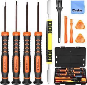 Vastar Repair Tool Kit for PS3 PS4 PS5 One 360/Controller and Console, 12 in 1 PH000 and T6 T8 T10 Torx Security Screwdriver, One Screwdriver Set with Safe Pry Tools, Cleaning Brush