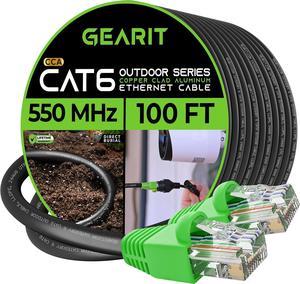 GearIT Cat6 Outdoor Ethernet Cable (100 Feet) CCA Copper Clad, Waterproof, Direct Burial, In-Ground, UV Jacket, POE, Network, Internet, Cat 6, Cat6 Cable - 100ft