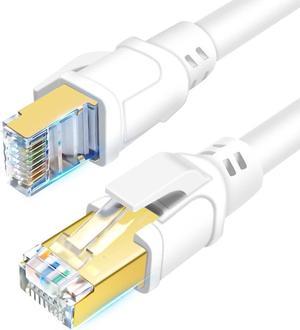 DDMALL CAT 8 Ethernet Cable 20ft, Ultra High Speed 40Gbps 2000MHz Gigabit Internet Network Cable SFTP LAN CAT8 Cable with Gold Plated RJ45 for Router, Modem, Gaming, PS5, PC, Laptop (20ft, White)