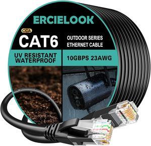 Ercielook Cat6 Outdoor Ethernet Cable 300ft (91.44m), High Speed 23AWG 10Gbps CCA UTP Network Cable - Direct Burial LLDPE UV Jacket LAN Cable