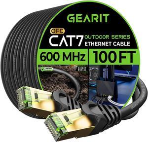 GearIT Cat7 Outdoor Ethernet Cable (100 Feet), SFTP Shielded Foil Twisted Pair, Waterproof - Black/Red, 100 Ft