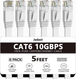 Cat 6 Ethernet Cable 5 Ft (6Pack), Outdoor&Indoor, 10Gbps Support Cat 7 Network, Heavy Duty Flat Internet LAN Patch Cord, High Speed Weatherproof Cable for Router, Modem, Xbox, PS4, Switch, White