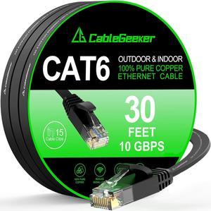 Cat 6 Ethernet Cable Black 30ft (at a Cat5e Price but Higher Bandwidth) Cat6 Flat 10Gbps Internet Network Cables - Ethernet Patch Cable - Short Computer LAN Cable with Snagless RJ45 Connectors