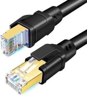 DDMALL CAT 8 Ethernet Cable 100ft, Indoor & Outdoor, High Speed 40Gbps 2000MHz SFTP Internet Cable with Gold Plated RJ45 for Gaming, Router, PC, Heavy Duty Weatherproof, UV Resistant (100ft Black)