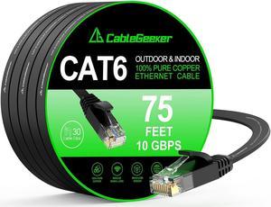 Cat 6 Ethernet Cable Black 75ft (at a Cat5e Price but Higher Bandwidth) Cat6 10Gbps Flat Internet Network Cables - Ethernet Patch Cable - Short Computer LAN Cable with Snagless RJ45 Connectors