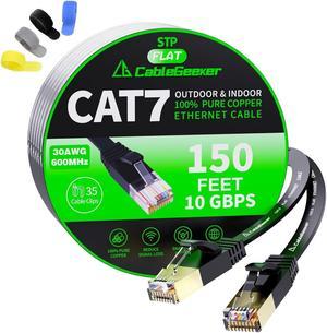 Cat 7 Ethernet Cable 150 ft (High-Speed Exceeding Cat5e/5/6/6e), 600Mhz 10Gbp Flat Internet Cable, Internet Network Computer Cord LAN Wire with Gold Plated RJ45 Connector for Router Xbox Modem-Black